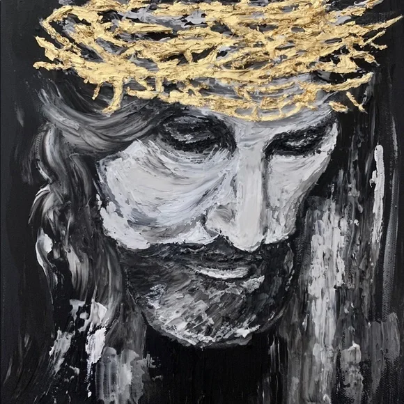 Stretch Canvas w/textured medium and acrylic with 22 carat gold leaf - 11x14 - Picture 3 of 5